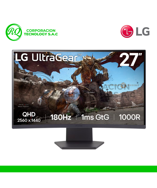 MONITOR LG GAMING UltraGear 27GS60QC-B, 27" Curvo VA, QHD 2 HDMI, DP, HDR10. 180Hz, 1ms, FreeSync
