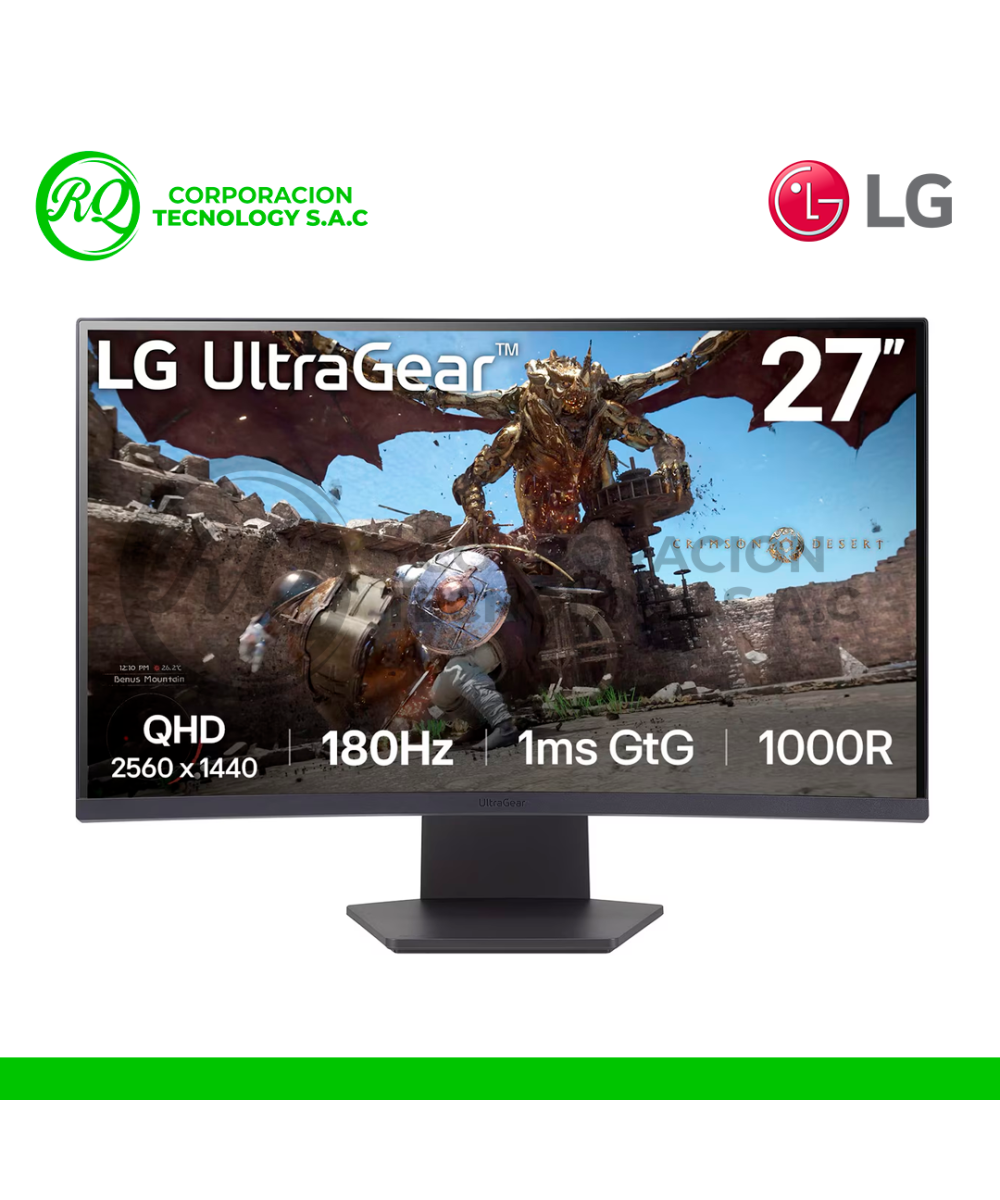 MONITOR LG GAMING UltraGear 27GS60QC-B, 27" Curvo VA, QHD 2 HDMI, DP, HDR10. 180Hz, 1ms, FreeSync
