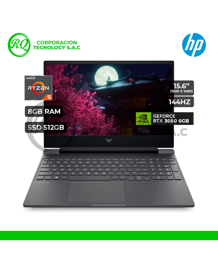 LAPTOP GAMING HP VICTUS 15-FB2002LA, RYZEN 5-8645HS, 8GB DDR5, SSD 512GB, RTX 3050 6GB, P. 15.6" IPS 144 HZ, 4CEL, 70WH W. 11